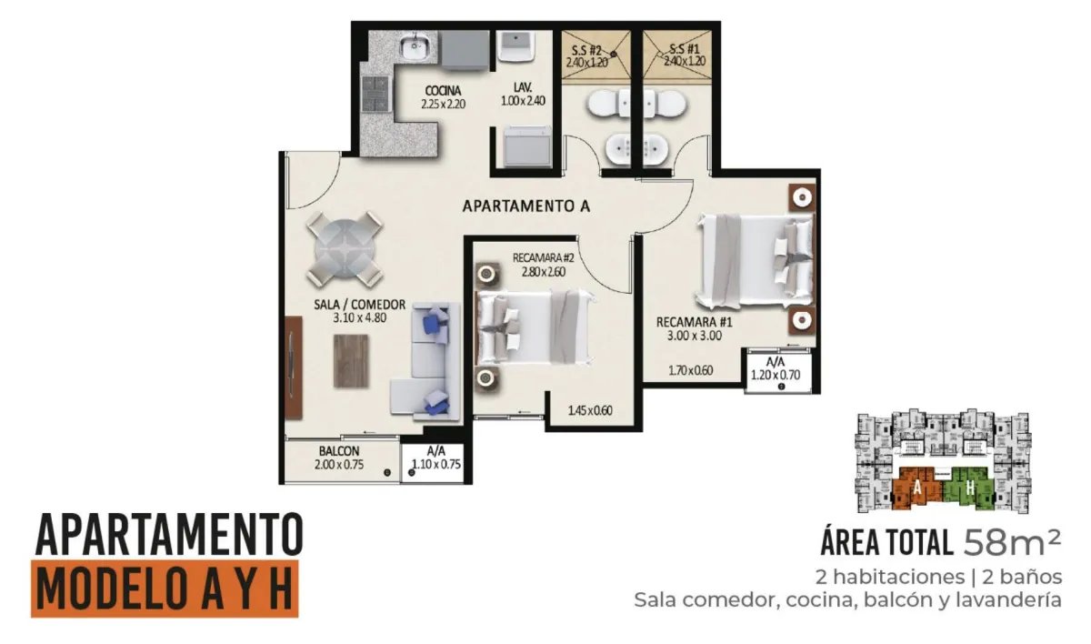 Se vende apartamento de 58 m²  | Panamá Viejo